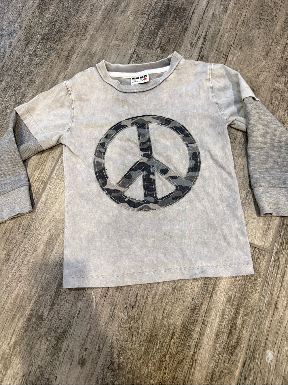Mish Boys Toddler Layered Grey Long-Sleeve Tee with Peace Sign - 3T